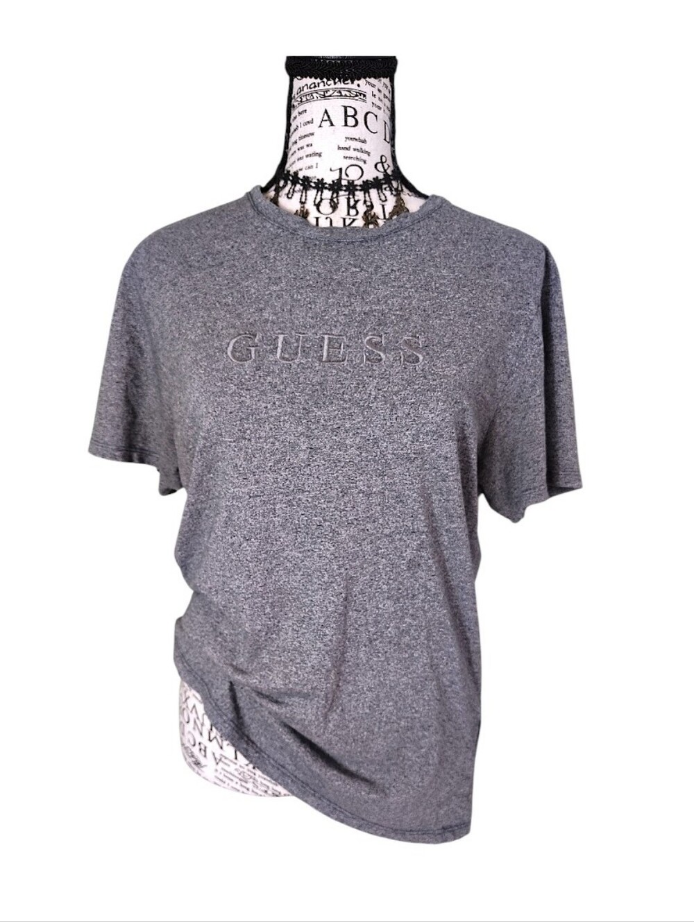 Y2K GUESS Heather Embroidered Logo Short Sleeve Crew TShirt Medium Unisex Grunge